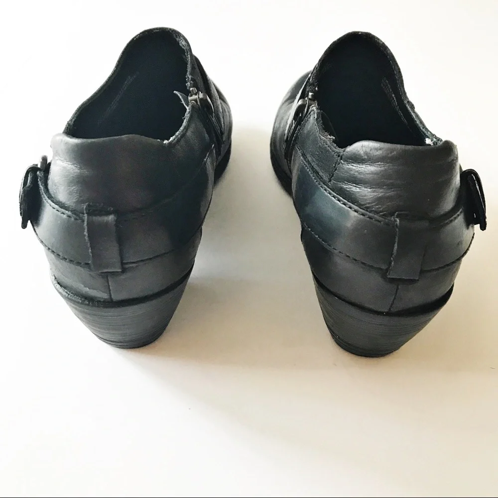 Born Black Leather Ankle Booties with Buckles
